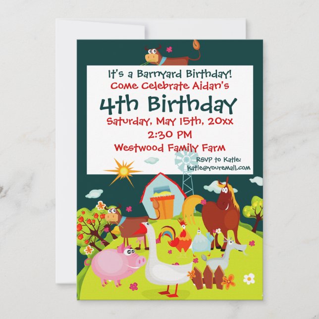 Cute Barnyard Farm Animals Birthday Invitations (Front)