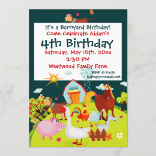 Cute Barnyard Farm Animals Birthday Invitations