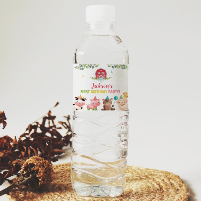 Cute Barnyard Farm Animals Birthday Water Bottle Label (Creator Uploaded)