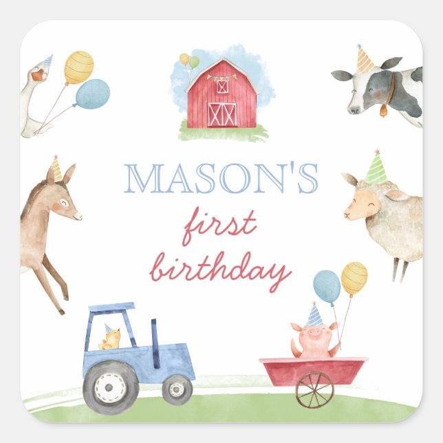 Cute Barnyard Farm Theme Party Favour Stickers (Front)