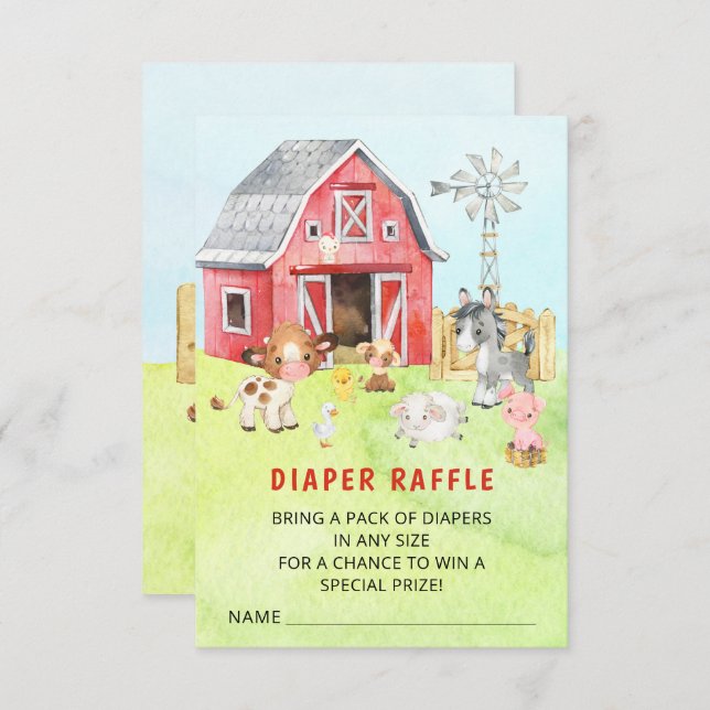 Cute Barnyard Friends  Baby Shower Diaper Raffle Invitation (Front/Back)