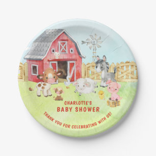 Cute Barnyard Friends Baby Shower Paper Plate