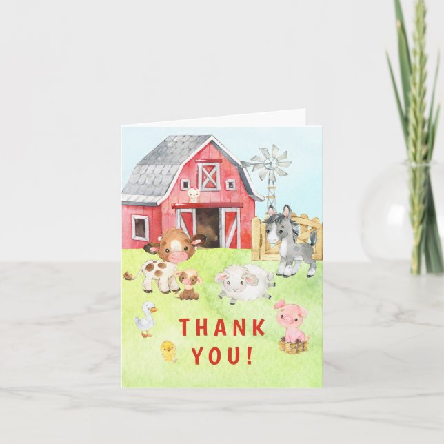 Cute Barnyard Friends Baby Shower Thank You Card (Front)