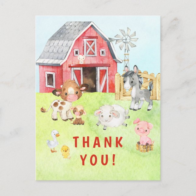 Cute Barnyard Friends Baby Shower Thank You  Postcard (Front)
