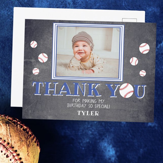 Cute Baseball Chalkboard Birthday Photo Thank you Postcard (Creator Uploaded)