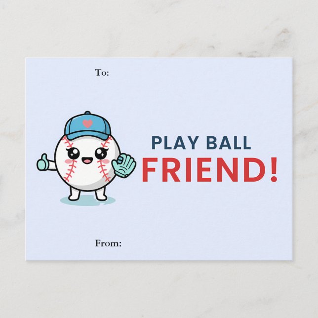 Cute Baseball Classroom Valentine Card (Front)