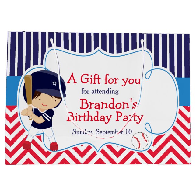 Cute Baseball Dark Hair Boy Birthday Large Gift Bag (Back)