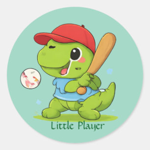 Cute Baseball Dinosaur T-Rex Sports Illustration Classic Round Sticker