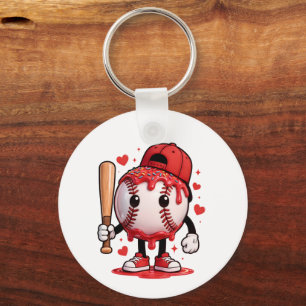 Cute Baseball Drip Cartoon Mascot Kids Sports Tee Key Ring