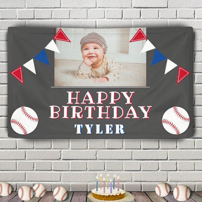 Cute Baseball Flags Kids Photo Birthday Party Banner (Creator Uploaded)