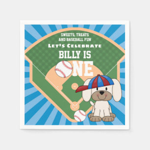 Cute Baseball Fun Puppy Dog 1st Birthday Napkin