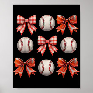 Cute Baseball Girls Toddler Kids Coquette Bow Base Poster