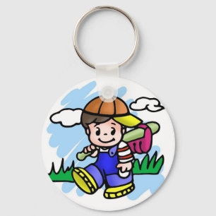 Cute Baseball Kid Key Ring