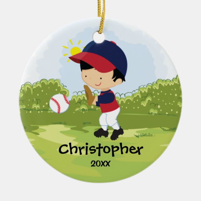 Cute Baseball Player Sport Christmas Ornament (Front)