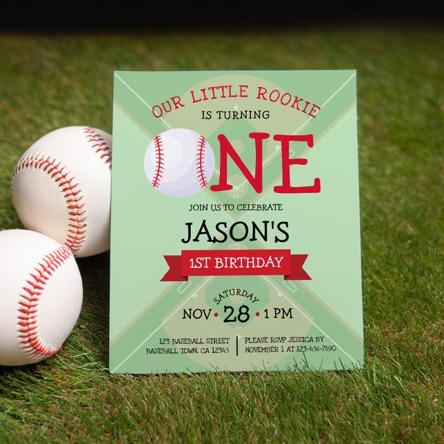 Cute Baseball Ribbon Budget 1st Birthday Invite (Creator Uploaded)
