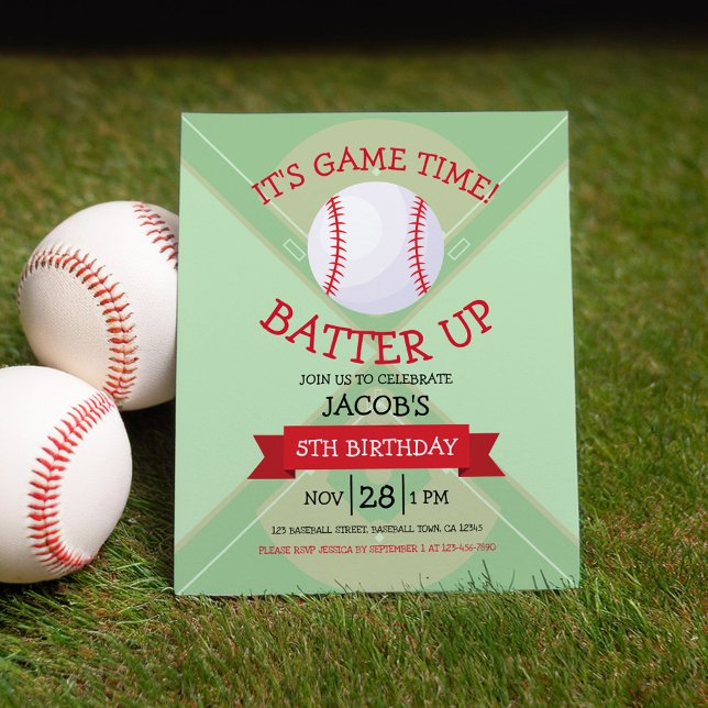 Cute Baseball & Ribbon Budget Birthday Invitation (Creator Uploaded)
