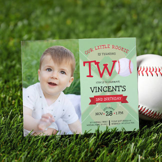 Cute Baseball & Ribbon Budget Photo 2nd Birthday