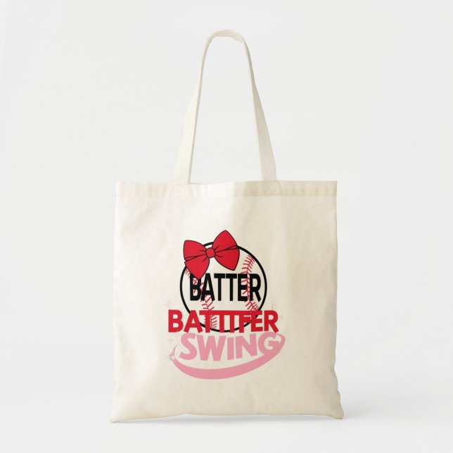 Cute Baseball-Themed "Batter Batter Swing" Design Tote Bag (Front)