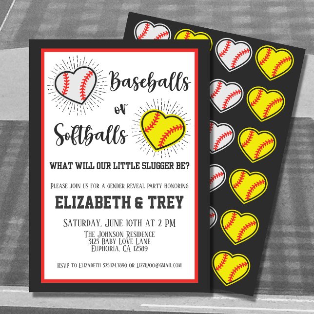 Cute Baseballs or Softballs Gender Reveal  Invitation (The perfect gender reveal invite for baseball and softball lovers.  )