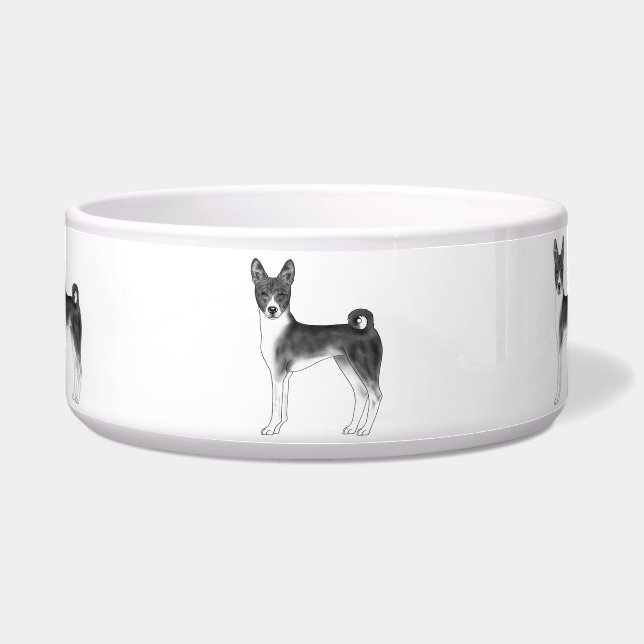 Cute Basenji Dog Illustration In Black And White (Front)