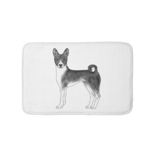 Cute Basenji Dog Illustration In Black And White Bath Mat