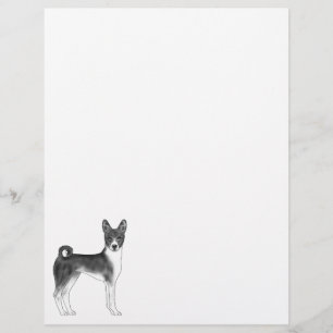 Cute Basenji Dog Illustration In Black And White Custom Letterhead