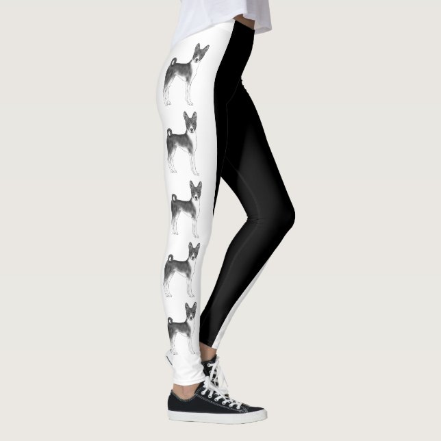 Cute Basenji Dog Illustration In Black And White Leggings (Right)