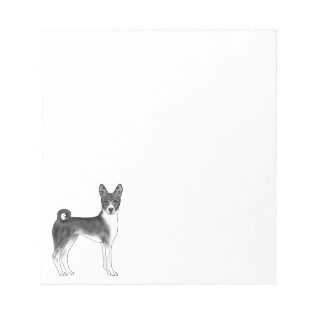 Cute Basenji Dog Illustration In Black And White Notepad (Front)