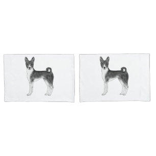 Cute Basenji Dog Illustration In Black And White Pillowcase