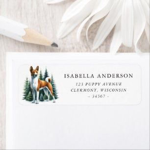 Cute Basenji Dog Winter Watercolor Address