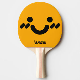 Cute Bashful Face Orange with Name Ping Pong Paddle