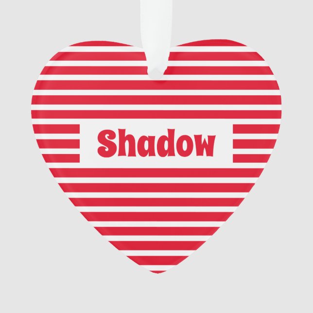 Cute Basic Red and White Stripes Custom Name Heart Ornament (Front)