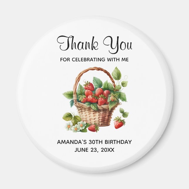 Cute Basket Full of Strawberries Party Thank You Magnet (Front)