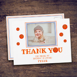 Cute Basketball Birthday Thank you Photo Card