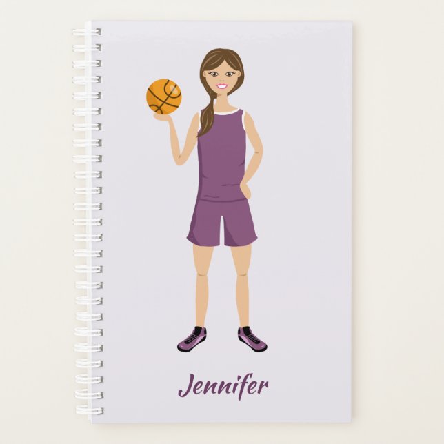 Cute Basketball Girl Illustration With Custom Name Planner (Front)