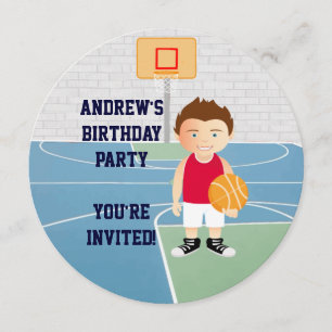 Cute Basketball kids Birthday Party Invitation