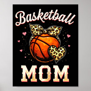 Cute Basketball Mom Leopard Heart Bandana Poster