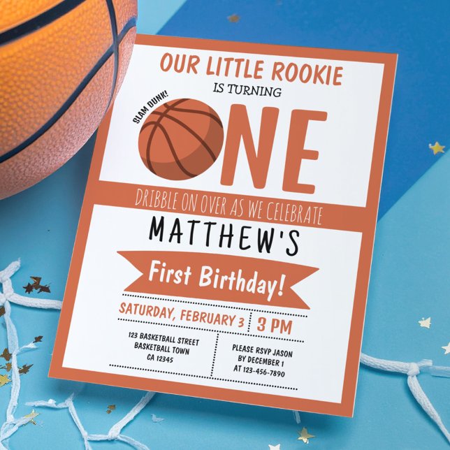 Cute Basketball Ribbon Budget 1st Birthday Invite (Creator Uploaded)