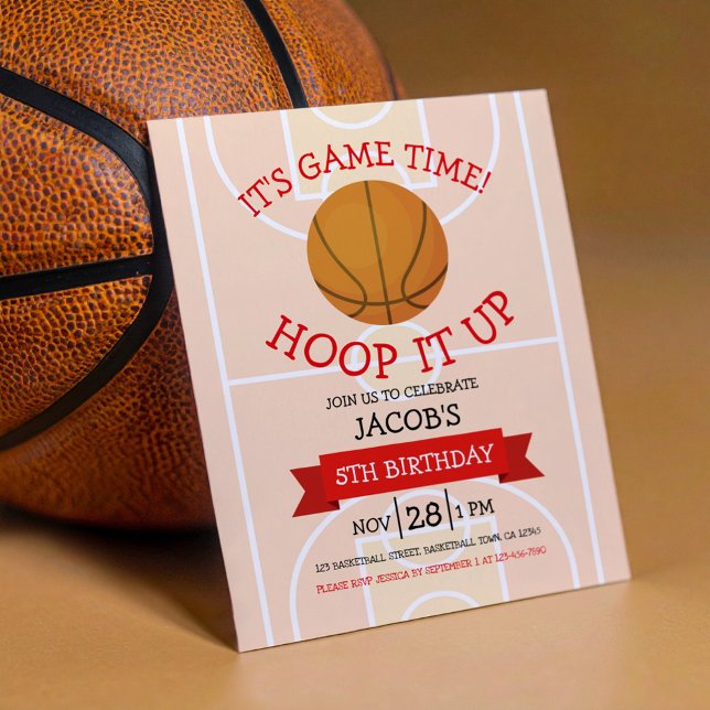 Cute Basketball & Ribbon Budget Birthday Invite (Creator Uploaded)