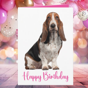 Cute Basset Hound Birthday Pink Dog Mom Card