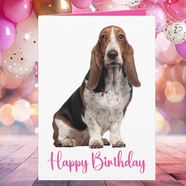 Cute Basset Hound Birthday Pink Dog Mum Card (Creator Uploaded)