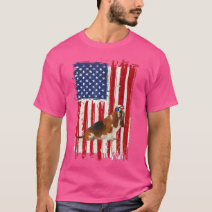 Cute Basset Hound Dog American Flag Independence 4 T-Shirt
