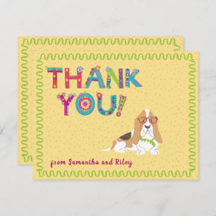 Cute Basset Hound Dog Colourful Floral Letters Thank You Card