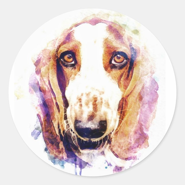 Cute Basset Hound Dog Face Pet Sketch Classic Round Sticker (Front)