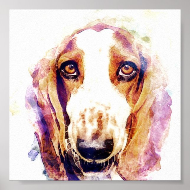 Cute Basset Hound Dog Face Poster (Front)