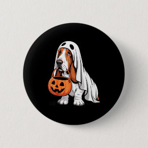 Cute basset hound dog ghost costume with pumpkin 6 cm round badge