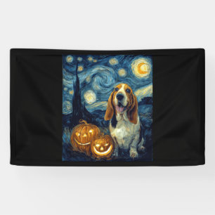 Cute Basset Hound Dog Halloween Jack O Lantern Pum Banner