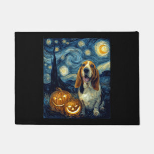 Cute Basset Hound Dog Halloween Jack O Lantern Pum Doormat