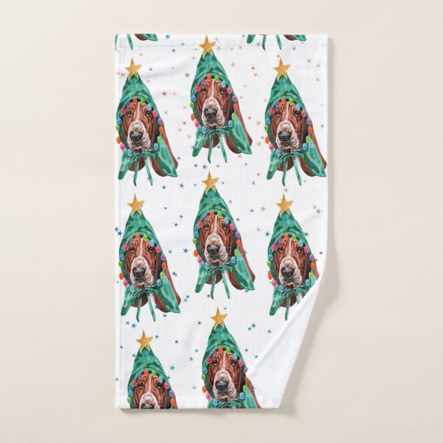Cute Basset Hound Dog Pattern Christmas Hand Towel (Hand Towel)