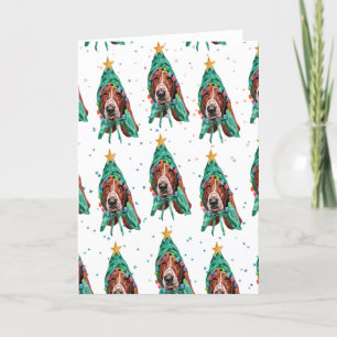 Cute Basset Hound Dog Pattern Christmas Holiday Card
